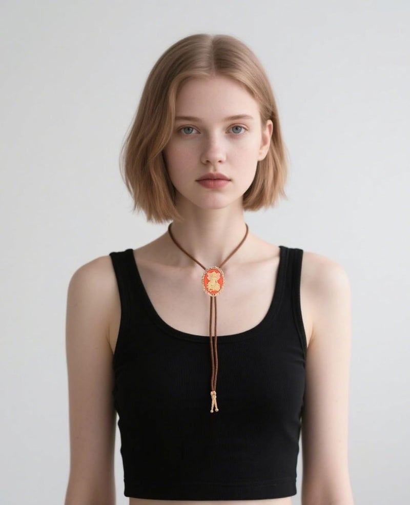 PEARLY JUN Bolo Tie for Women Men Flower Rose Western Cowboy Brown Leather Country Style String Vest Gifts - Image 2